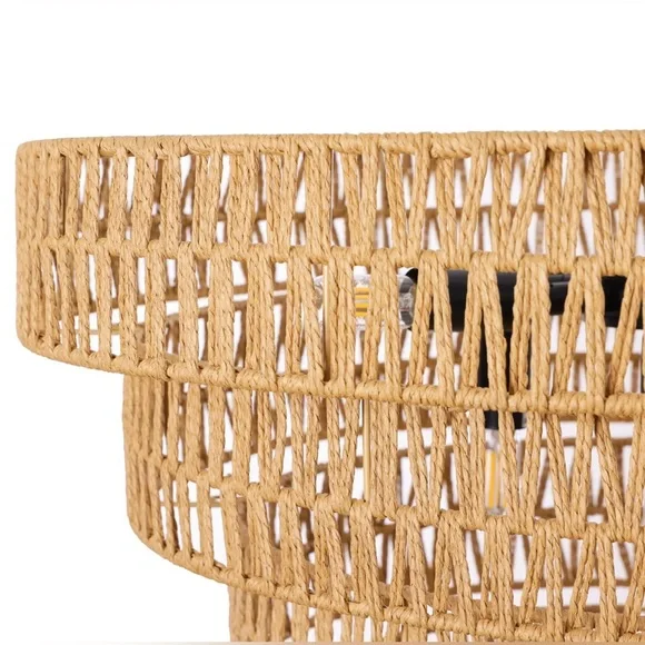 8-Light Dimmable Hand-Woven Rattan Tiered Chandelier - Picture 6 of 10